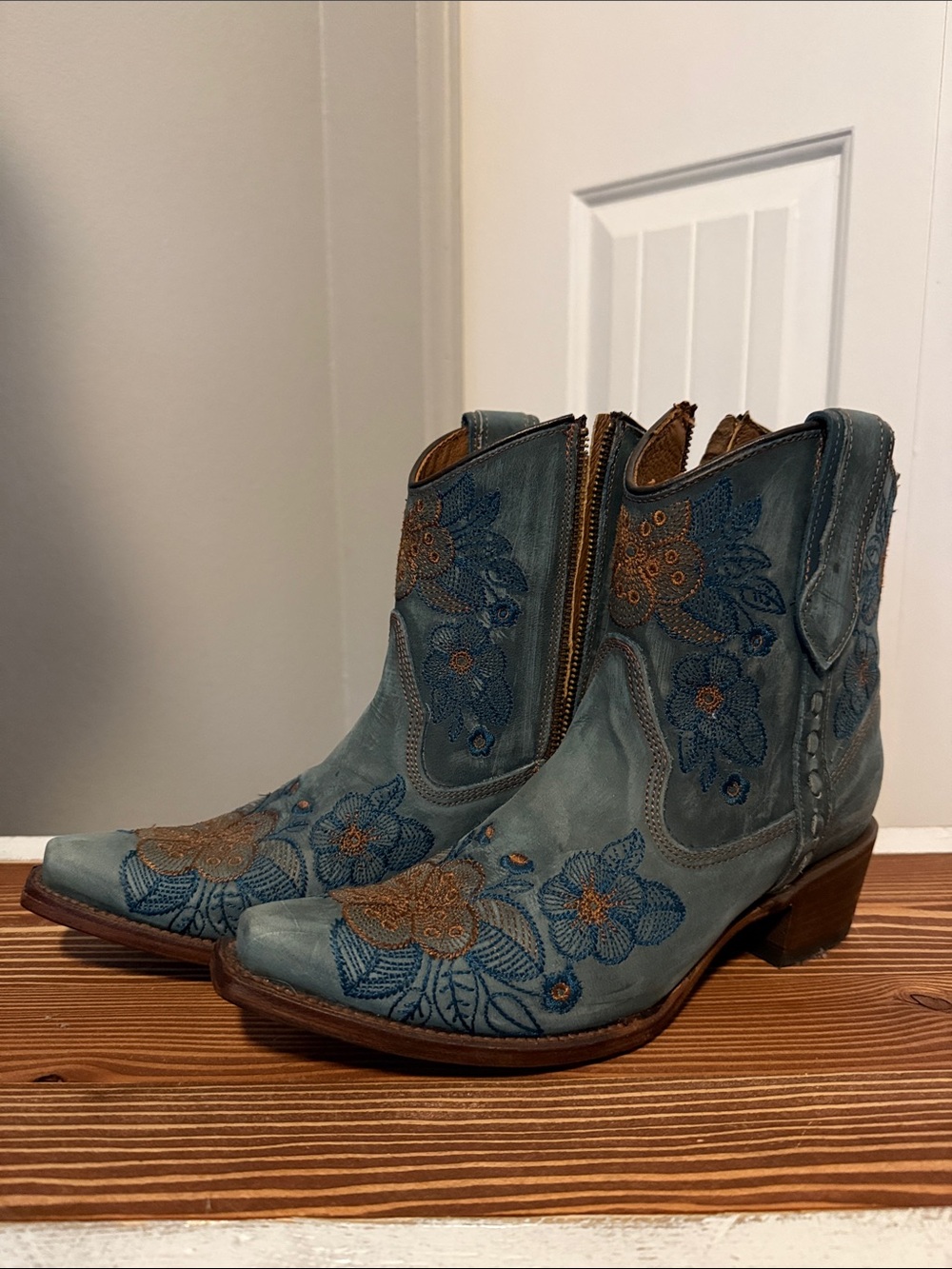 Circle G Teal Floral Embroidered Western Ankle Boots